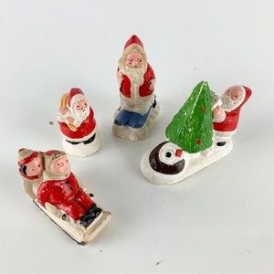 Rare Set 4 Vintage Chalkware Santa Claus Sled Kids Figurines Christmas England